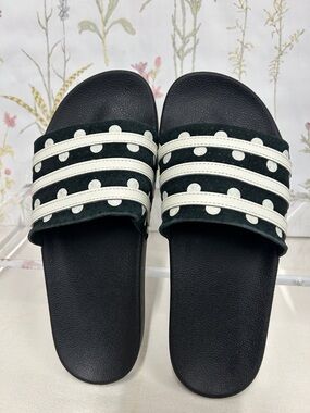 adidas Black Slide Sandals with White Polka Dot Straps
